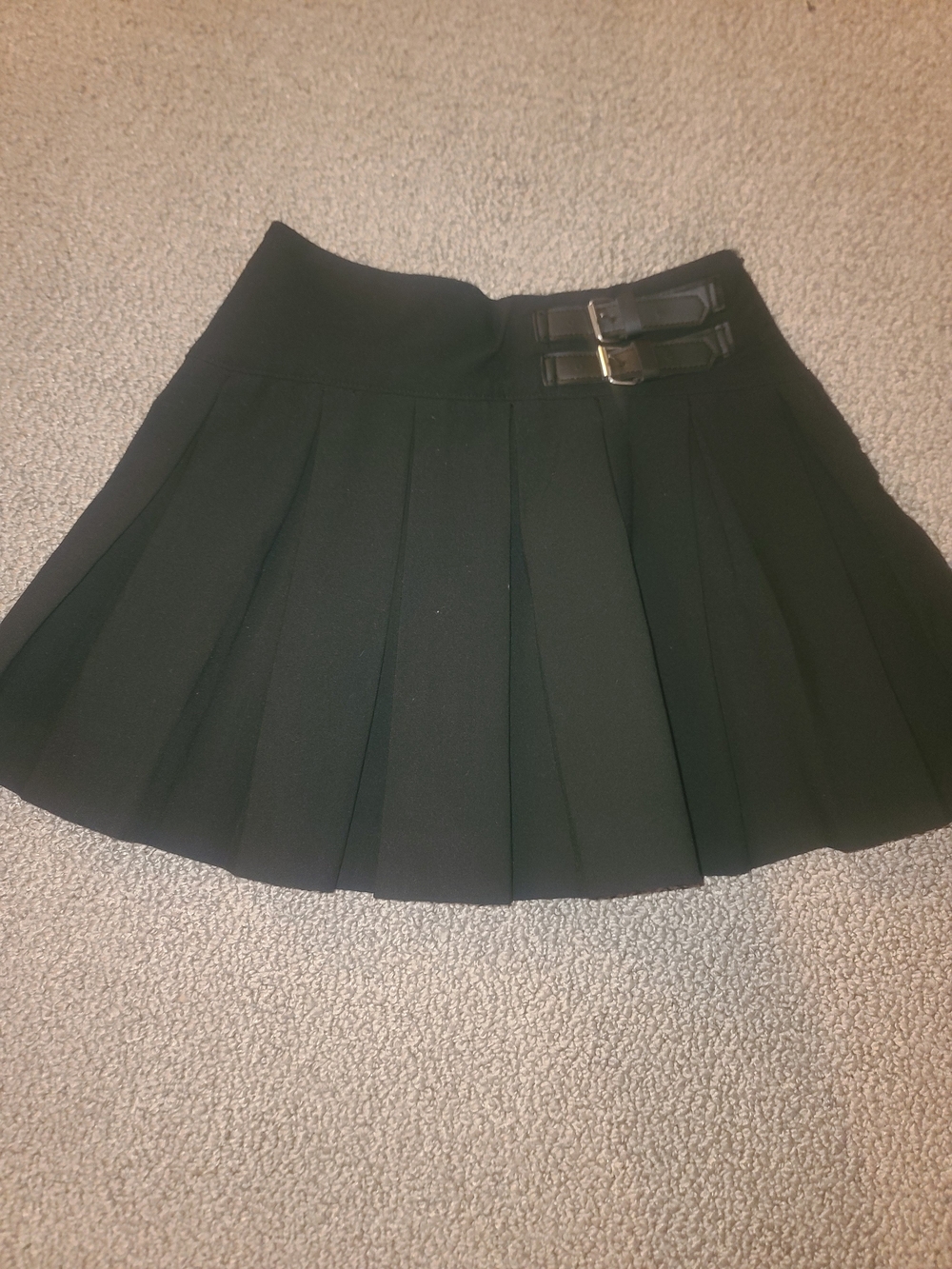 Zara Kids Black Pleated Mini Skirt with Double Buckles
